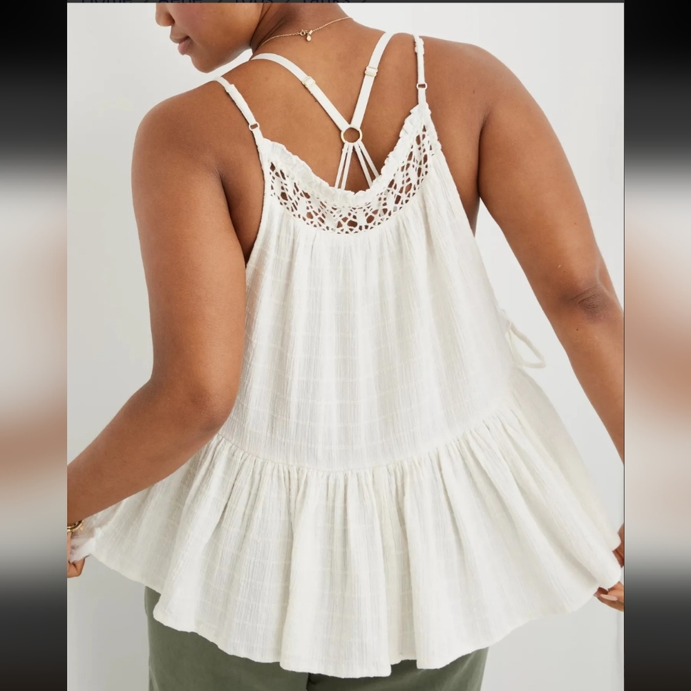 NWT - Aeire - Boho White Tank Top, Side Ties Size Small